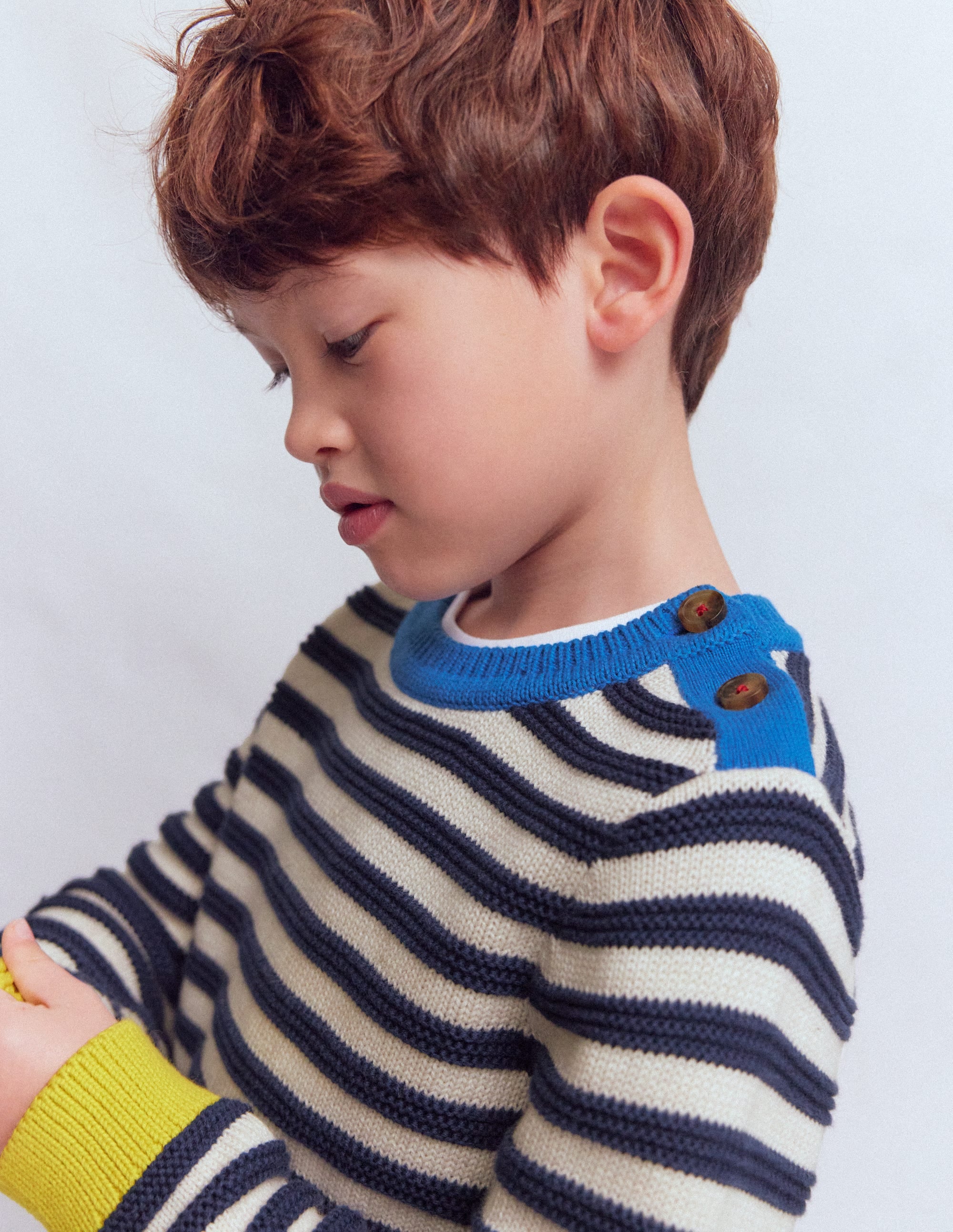 Grobstrickpullover-Marineblau Meliert und Beige Streifen - Image 2