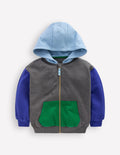 Sweat à capuche zippé colourblock-Colourblock gris chiné