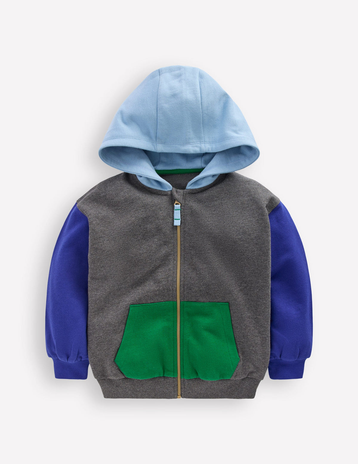 Sweat à capuche zippé colourblock-Colourblock gris chiné-1
