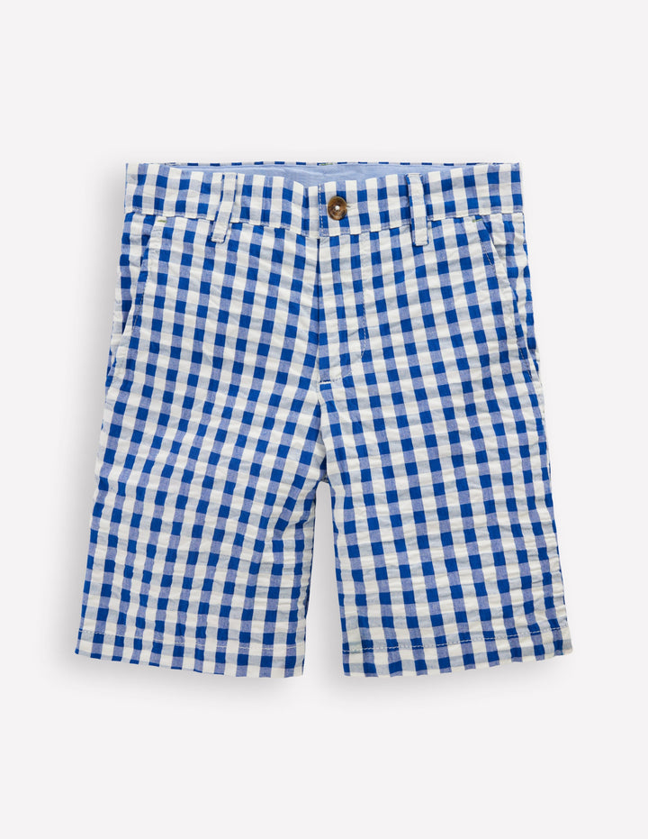 Texturierte Shorts-Blau Karo