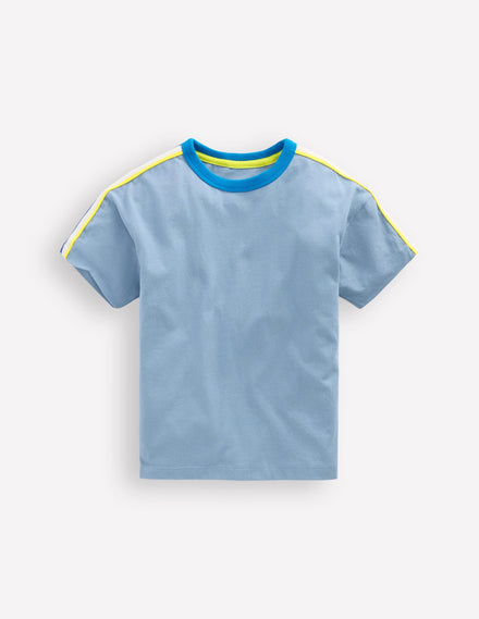 Lockeres T-Shirt mit Regenbogenstreifen-Blau