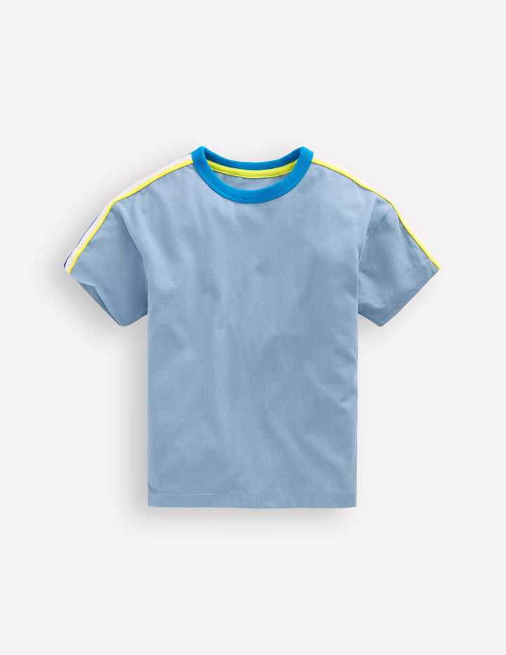 Lockeres T-Shirt mit Regenbogenstreifen-Blau