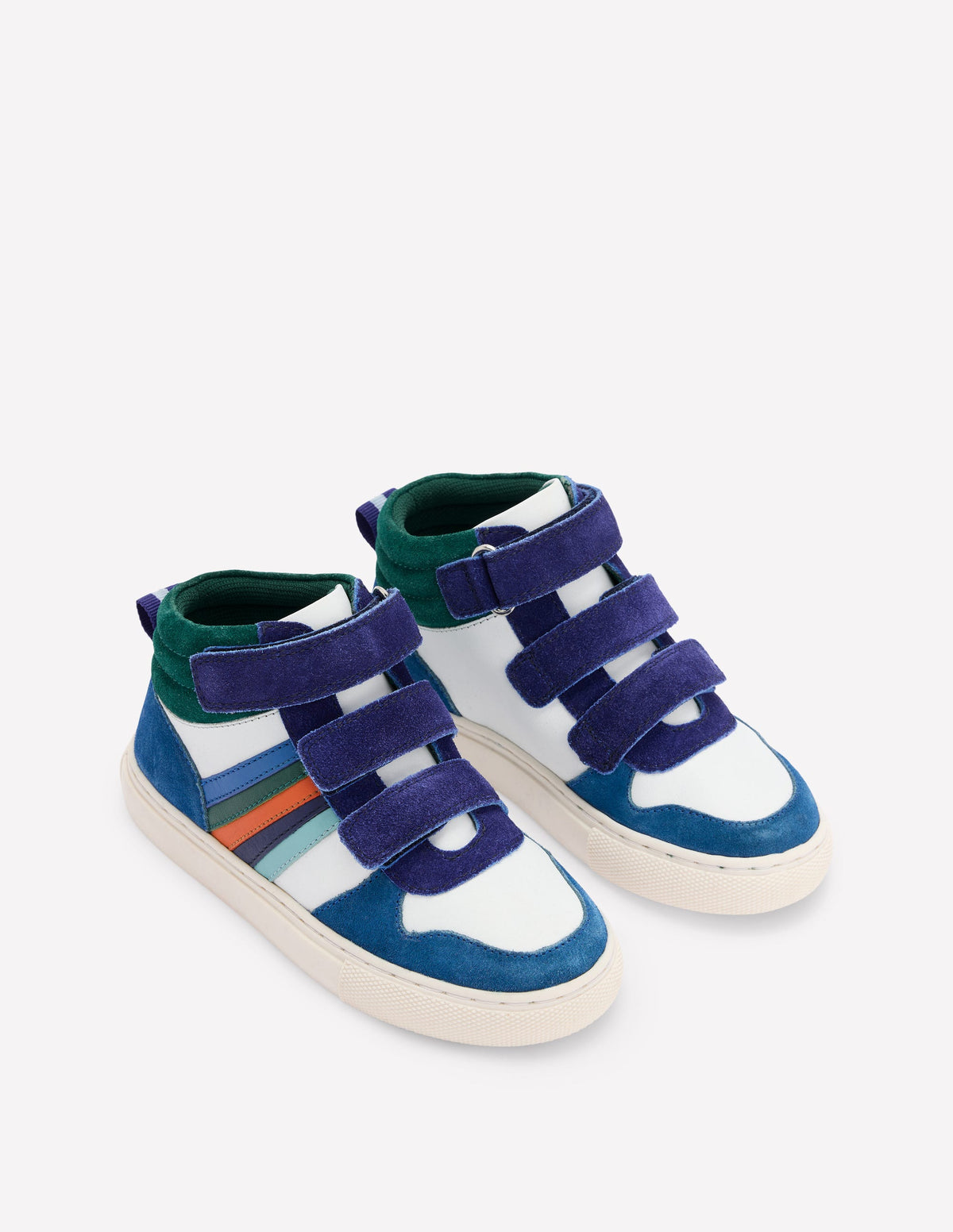 Hochgeschnittene Sneaker aus Leder-Ackerbohnengrün/Pink, Gestreift-2