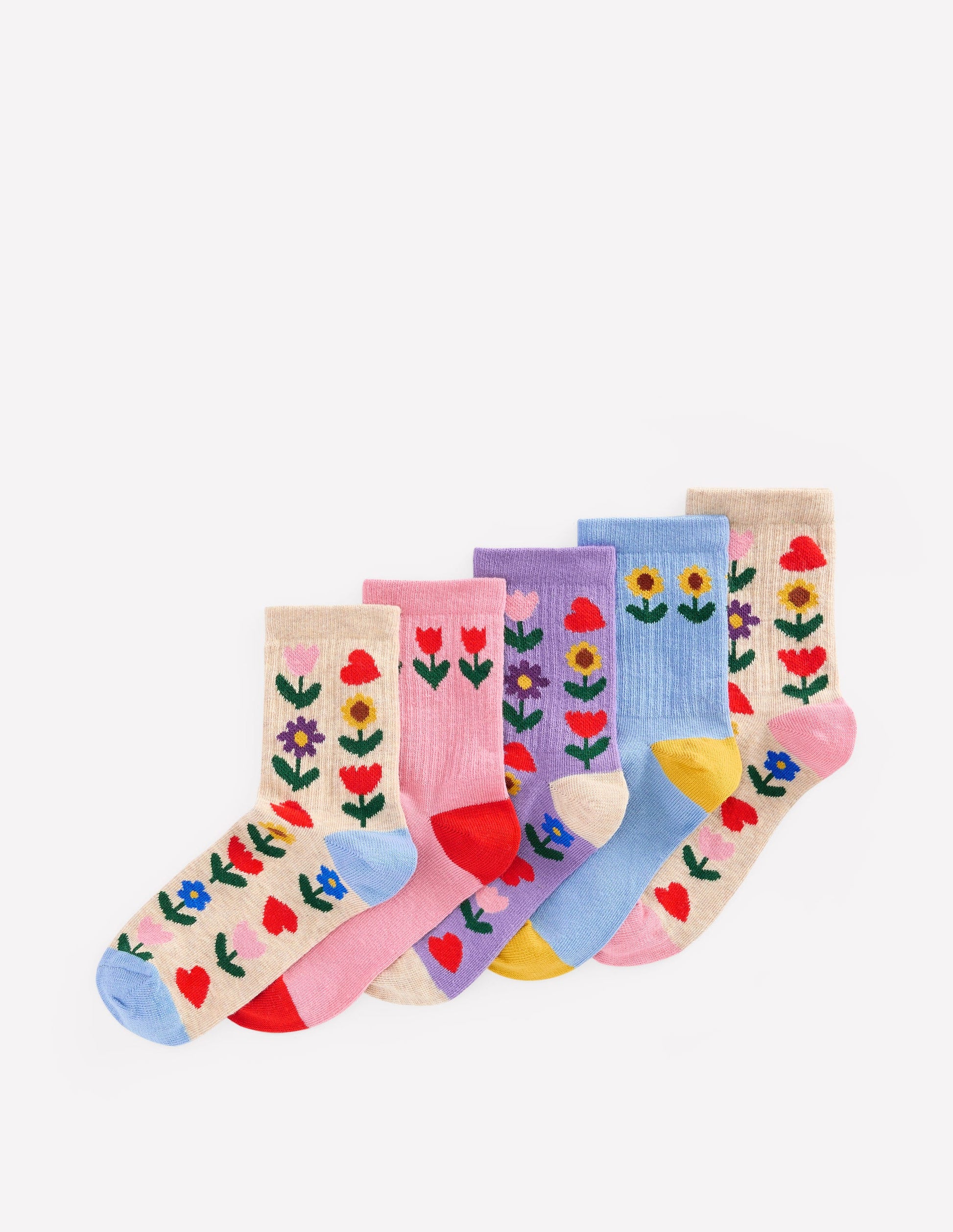 Gerippte Socken im 5er-Pack-Sonnenblumen Garten-1