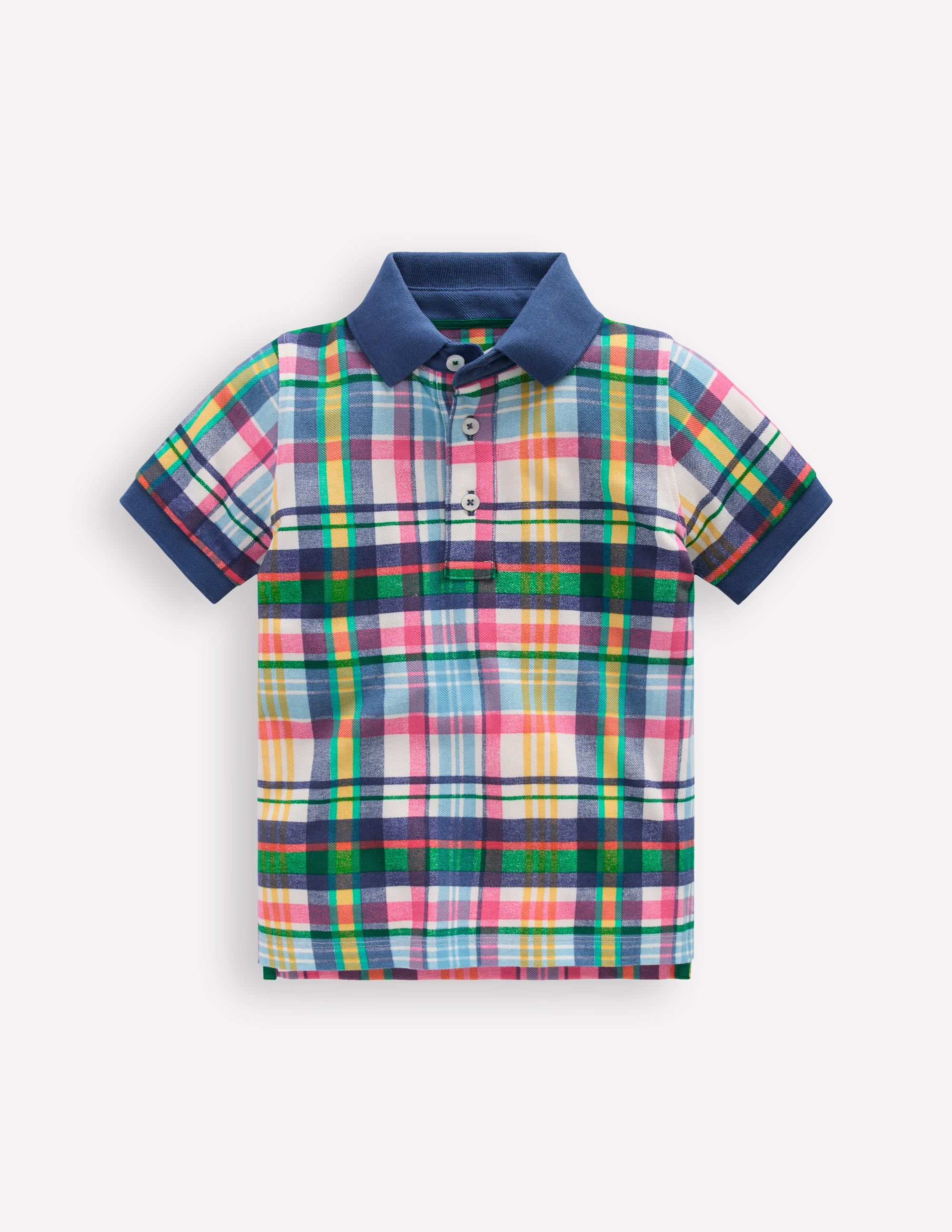 Piqué-Polohemd-Naturweiß, Rosa & Grüne Madras - Image 1