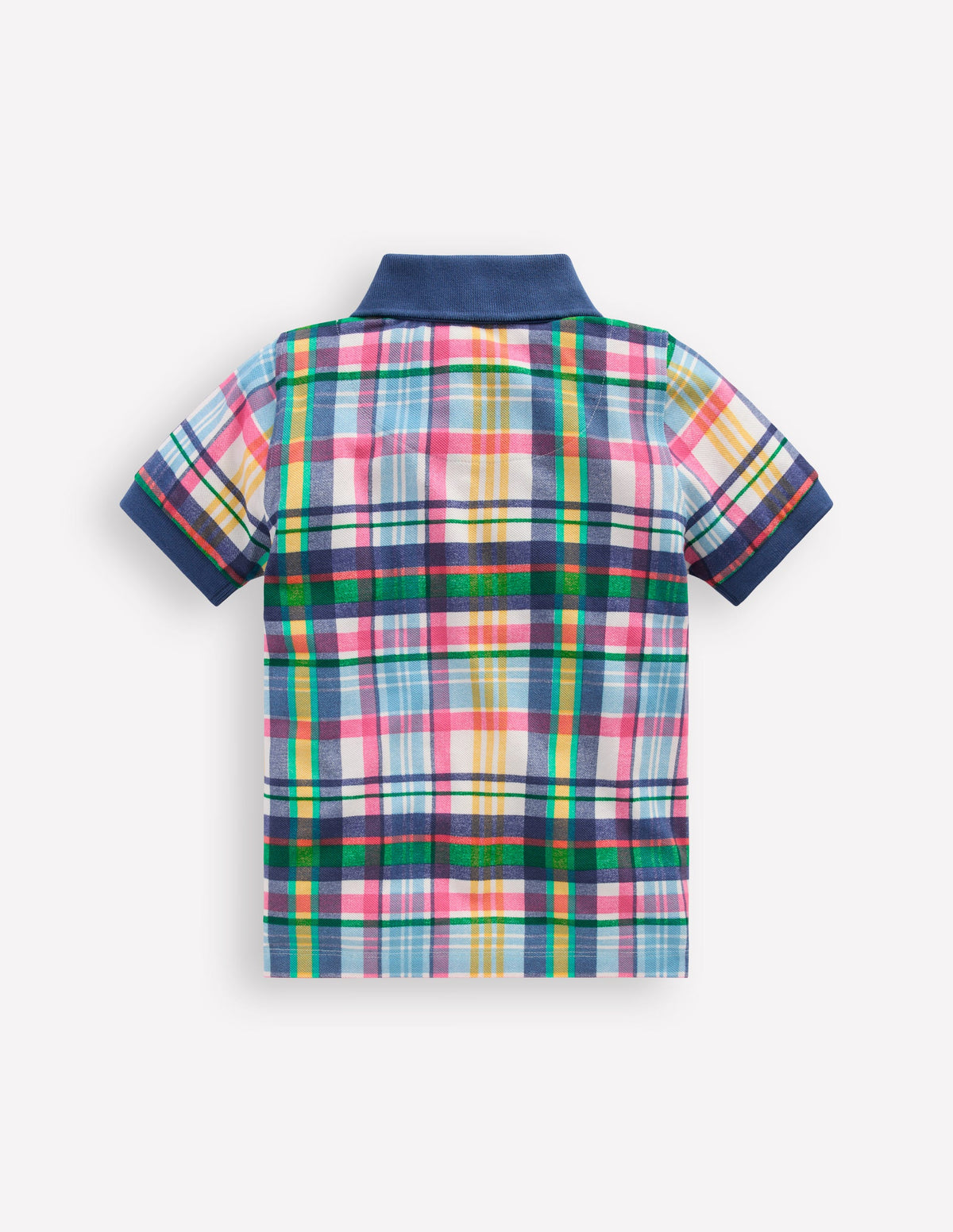 Piqué-Polohemd-Naturweiß, Rosa & Grüne Madras - Image 2
