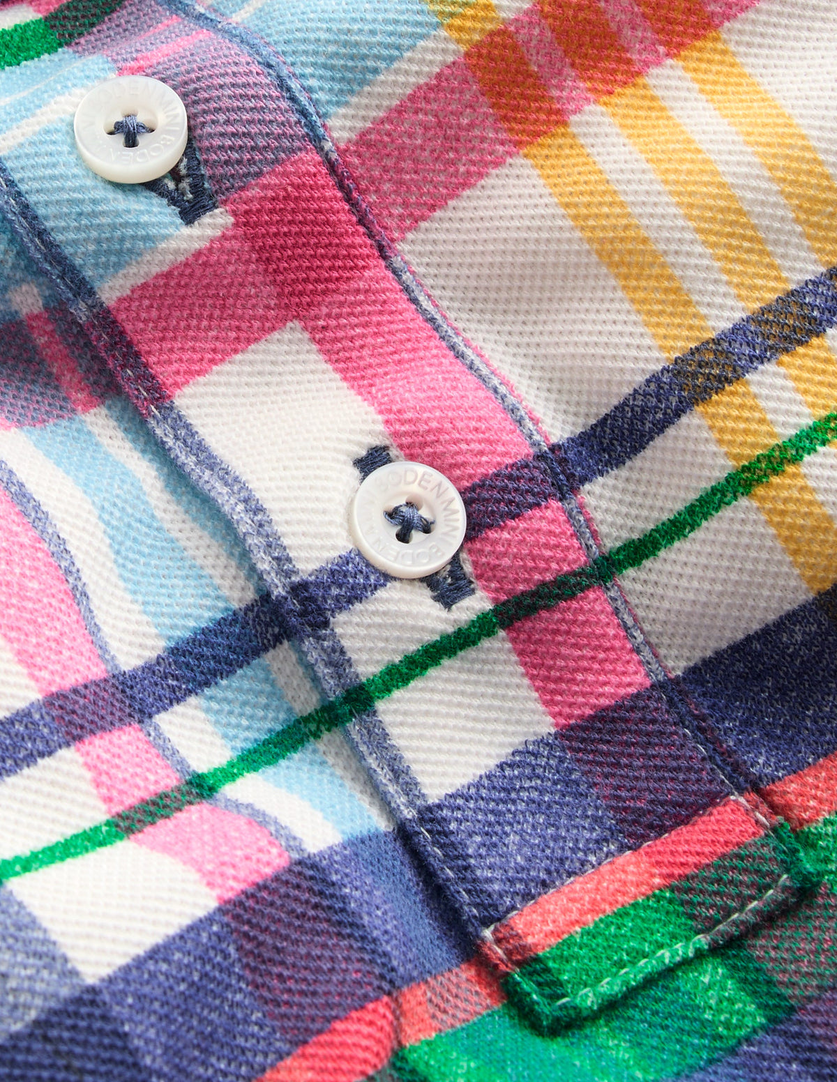 Piqué-Polohemd-Naturweiß, Rosa & Grüne Madras - Image 3