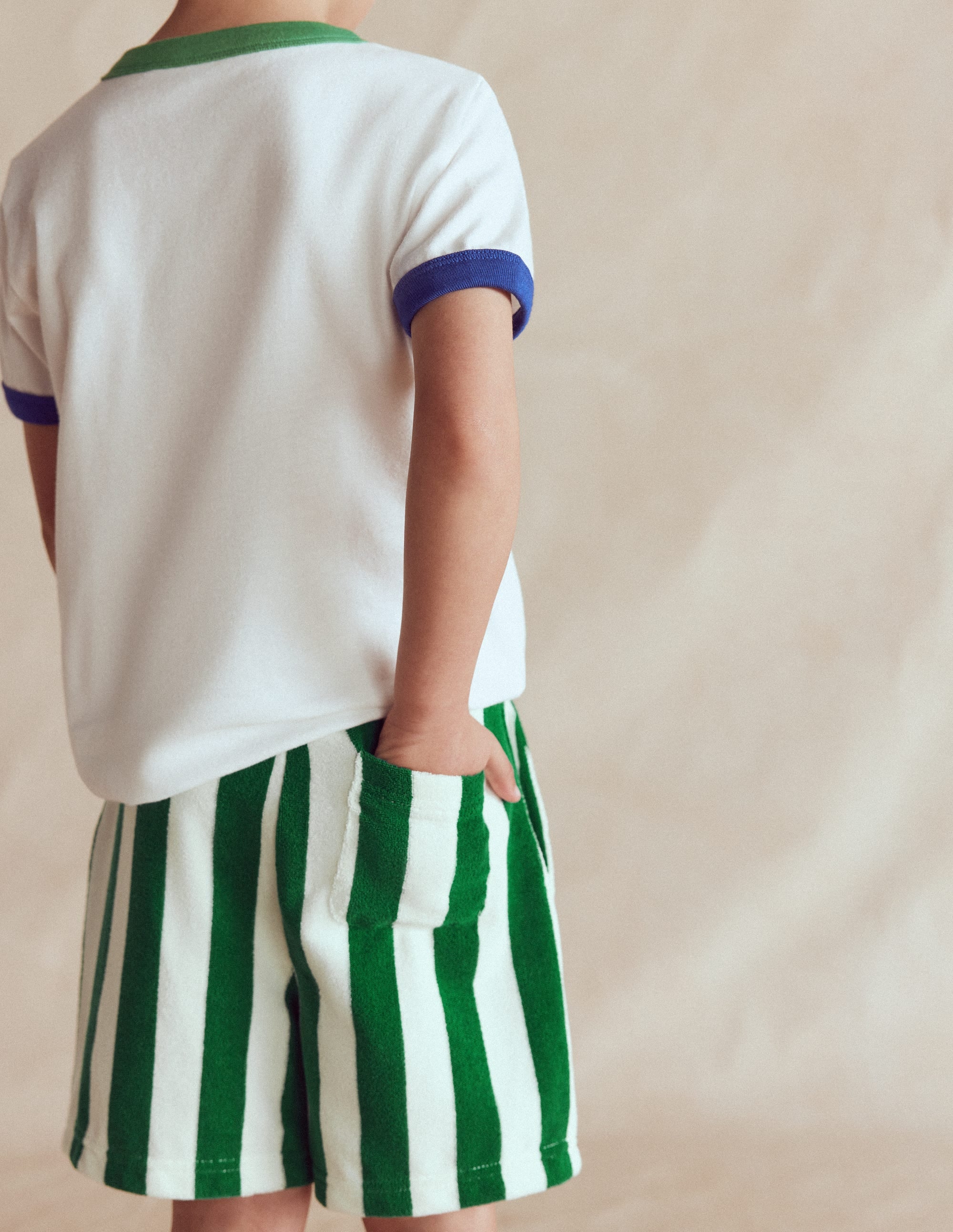Frottee-Shorts-Grün und Naturweiß Streifen - Image 2