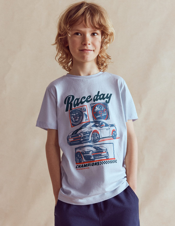 T-Shirt mit Grafik-Blau Rennwagen