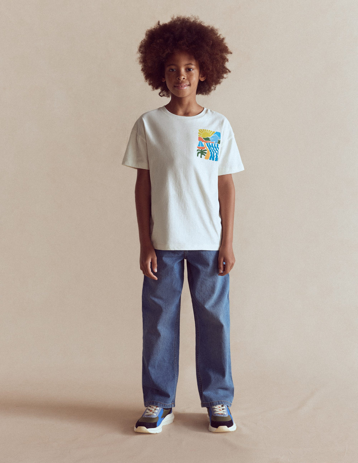 Front & Back Printed T-shirt-Soft Ivory Sun Scape - Image 1