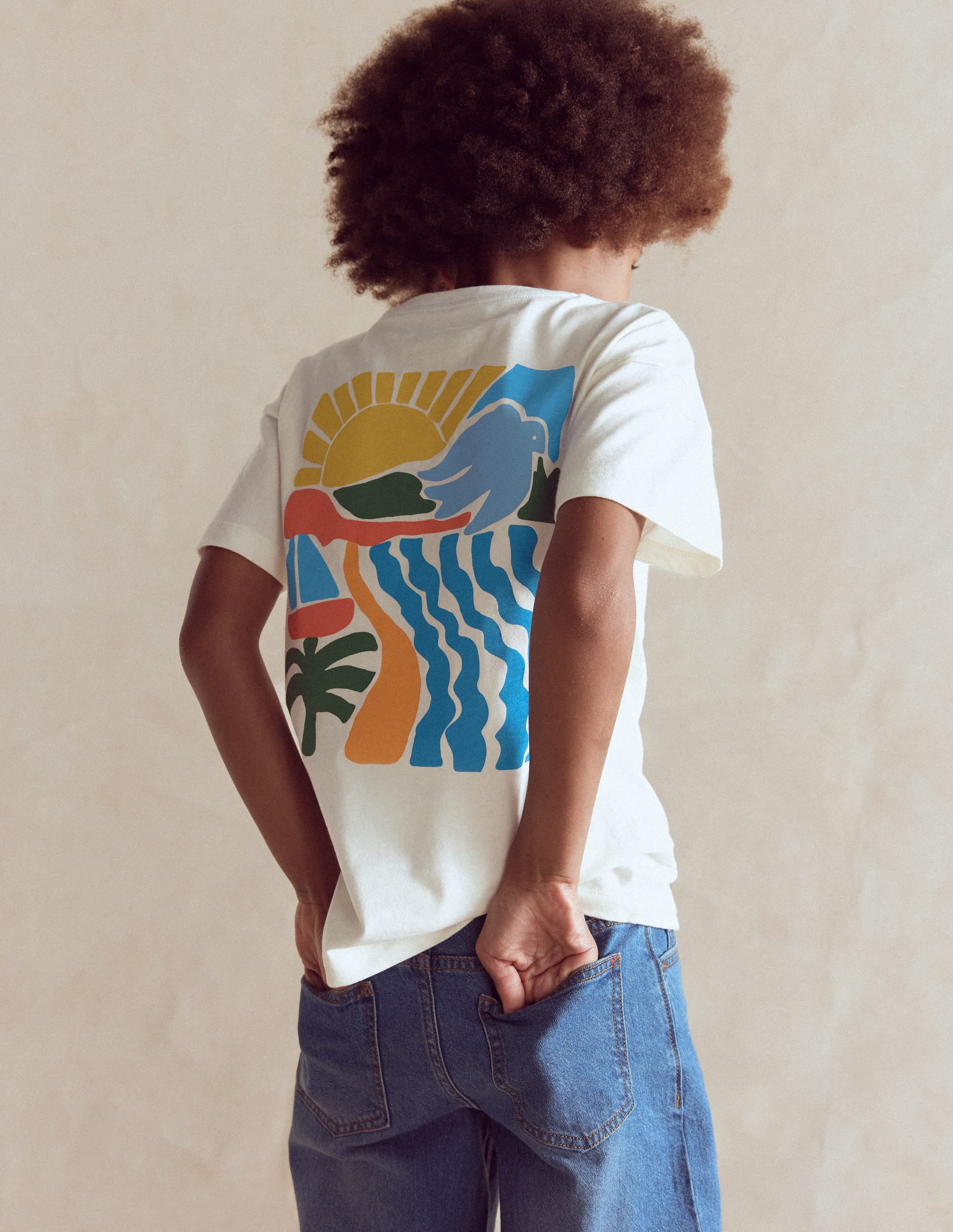 Front & Back Printed T-shirt-Soft Ivory Sun Scape - Image 2