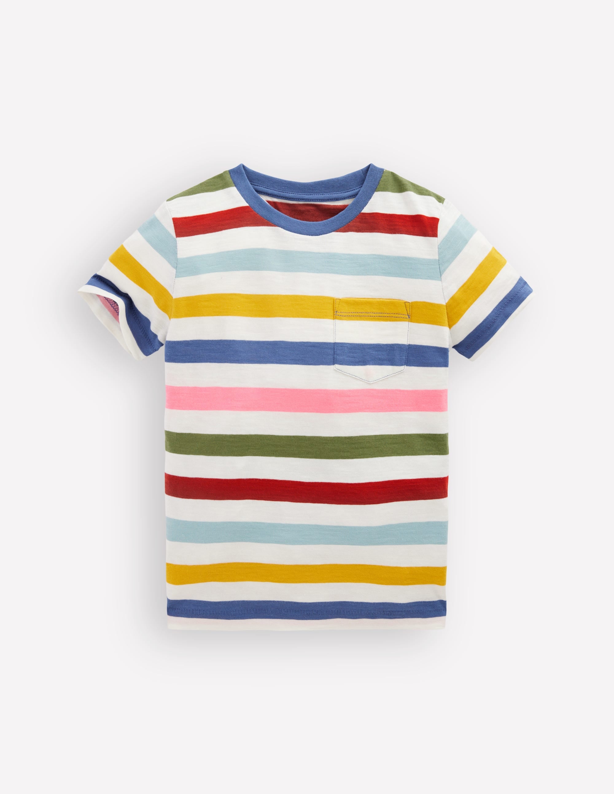 T-Shirt für den Alltag-Ackerbohnengrün/Pink, Gestreift - Image 1