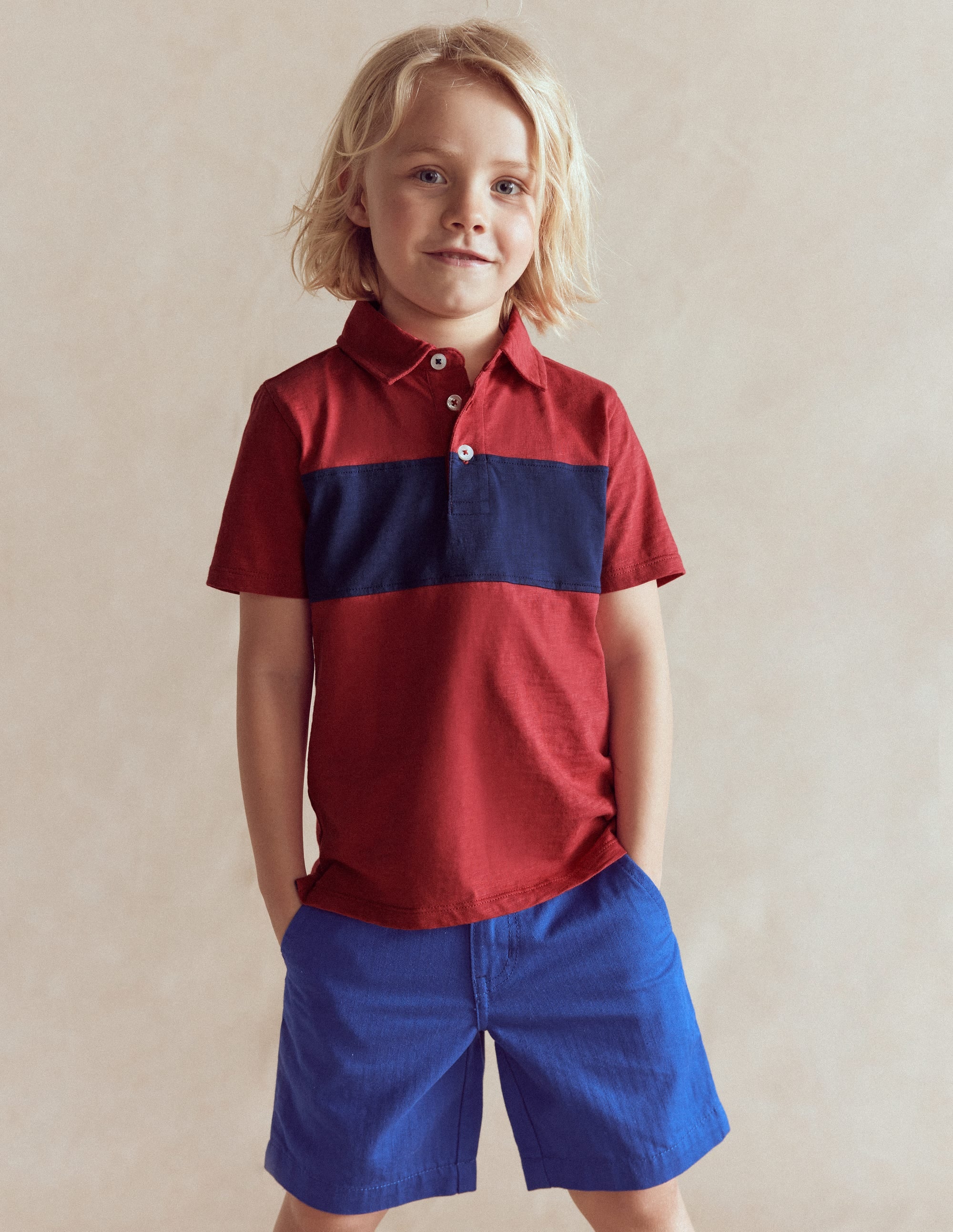 Flammgarn-Polohemd-Konfitüre Rot/Schuluniform-Marineblau - Image 1
