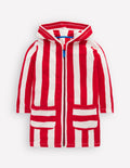 Frottee-Badeponcho mit Reißverschluss-Rot mit Streifen