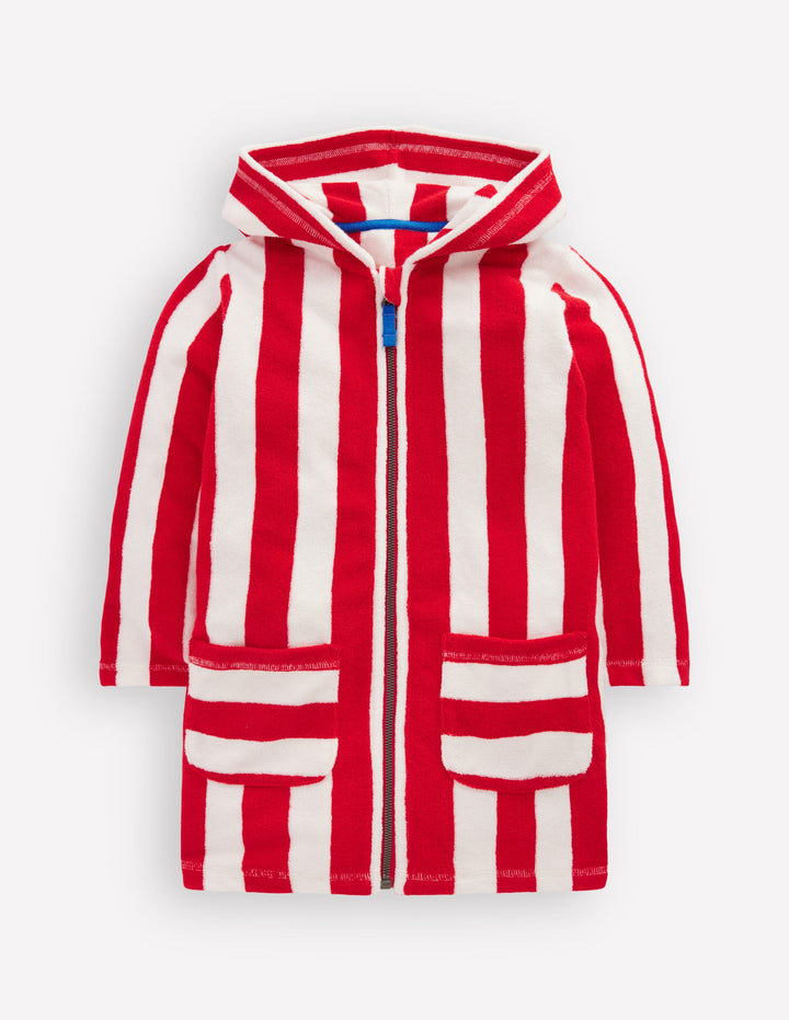 Frottee-Badeponcho mit Reißverschluss-Rot mit Streifen