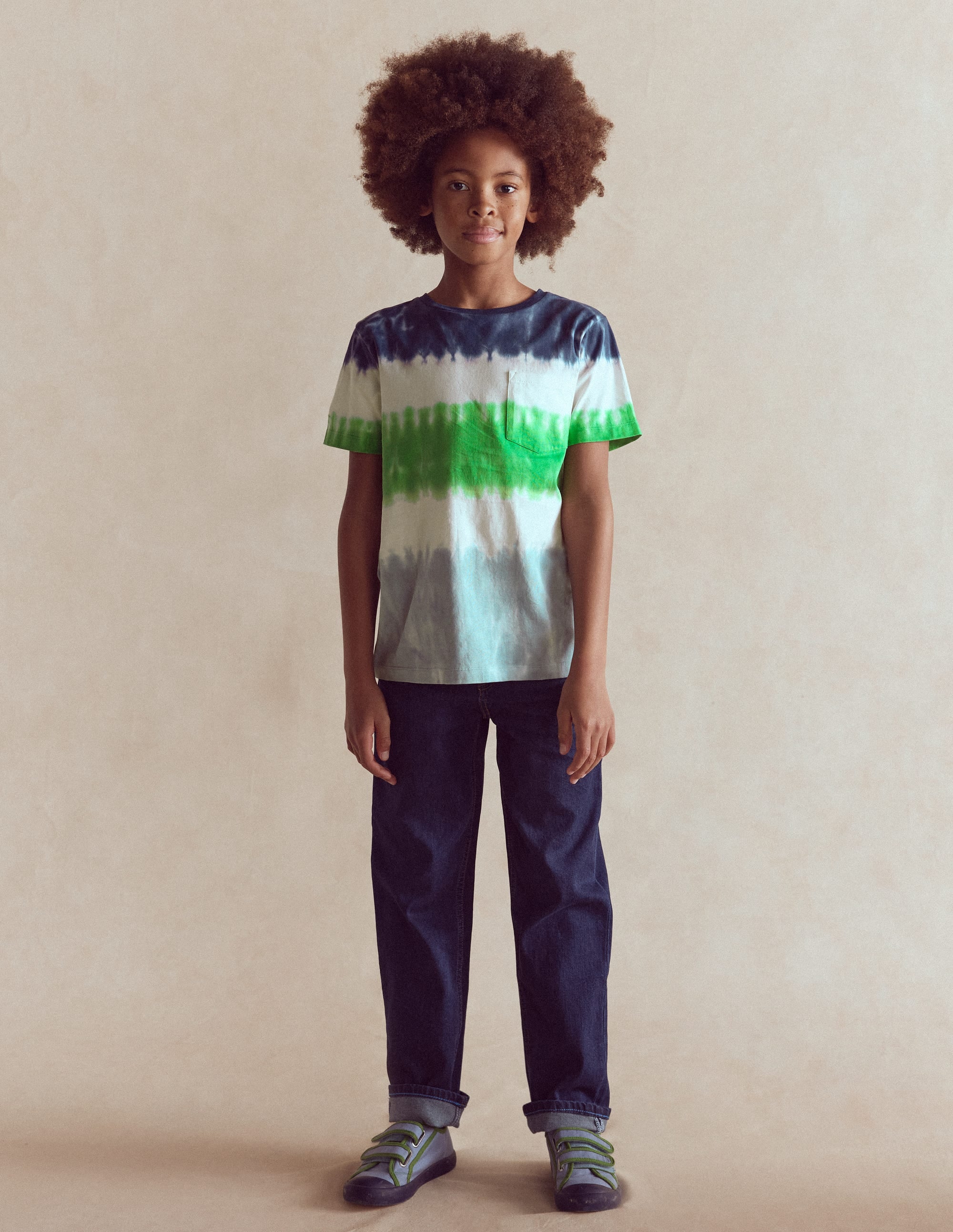 T-Shirt mit Batikmuster-Blau Bunt Streifen - Image 1