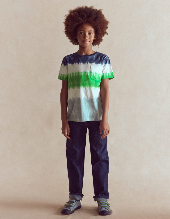 T-Shirt mit Batikmuster-Blau Bunt Streifen