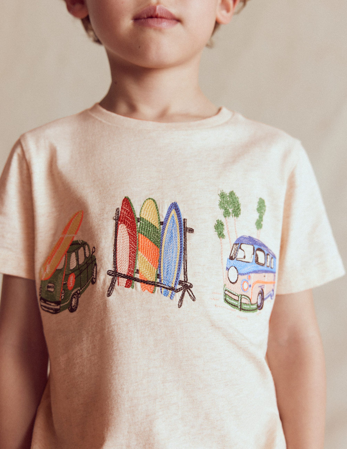 T-Shirt mit Linienstich-Haferbeige Meliert Urlaub-2