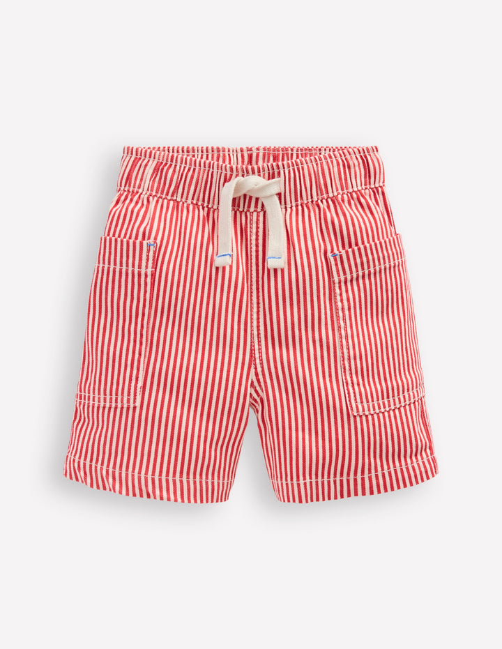 Baumwollshorts mit Tasche-Rot, Feine Streifen