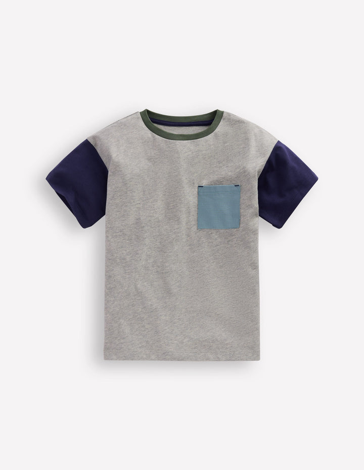 Lockeres T-Shirt mit Tasche aus reißfestem Material-Grau Meliert
