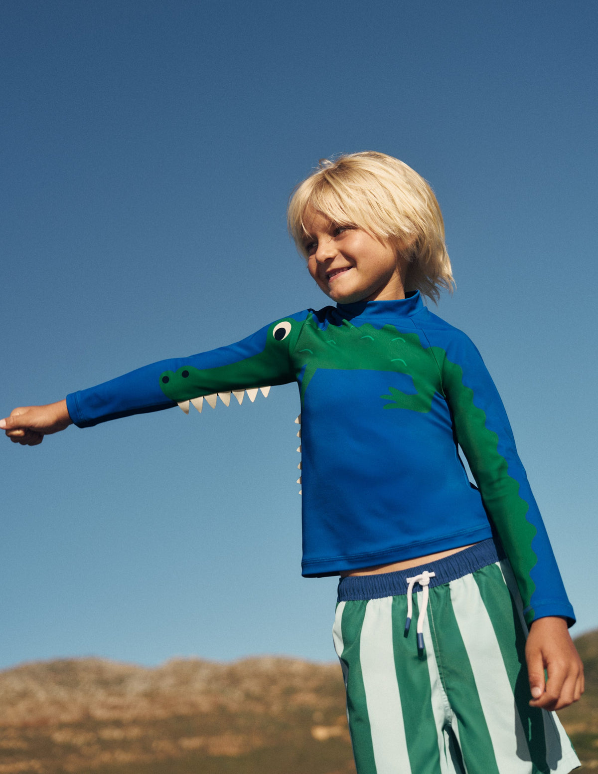 Lustiges Badeshirt mit Sonnenschutz-Blau Krokodilleder - Image 5