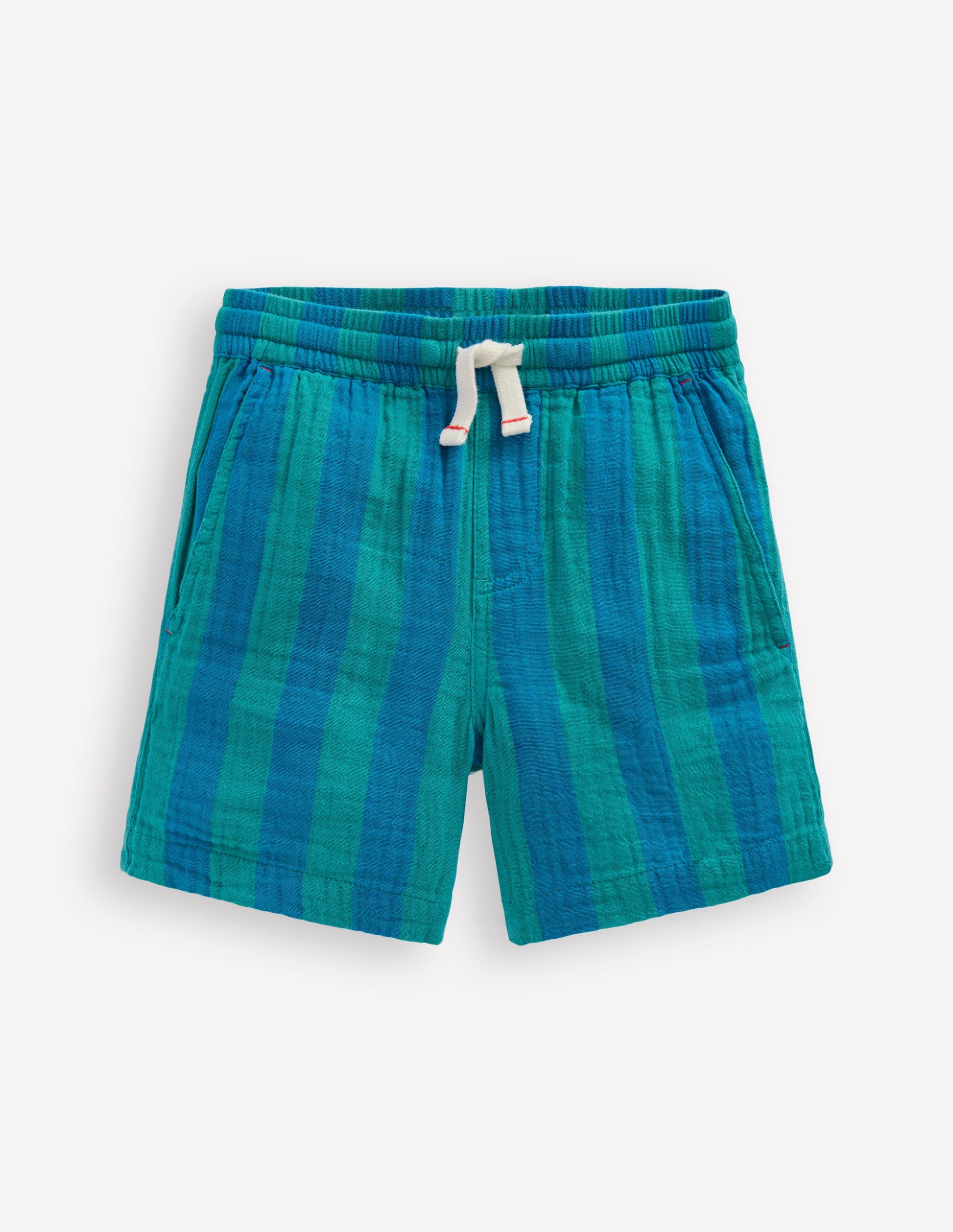 Double Cloth Shorts-Green and Blue Stripe-1