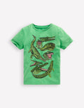 T-Shirt mit Vintage-Waschung und Grafik-Aloe-Grün Krokodile
