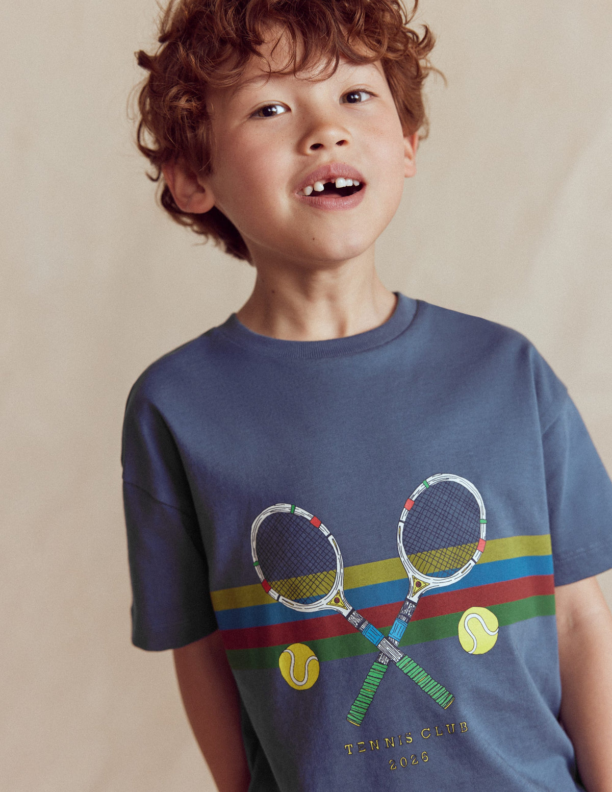 Lockeres T-Shirt mit Sportgrafik-Roboterblau Tennis-1