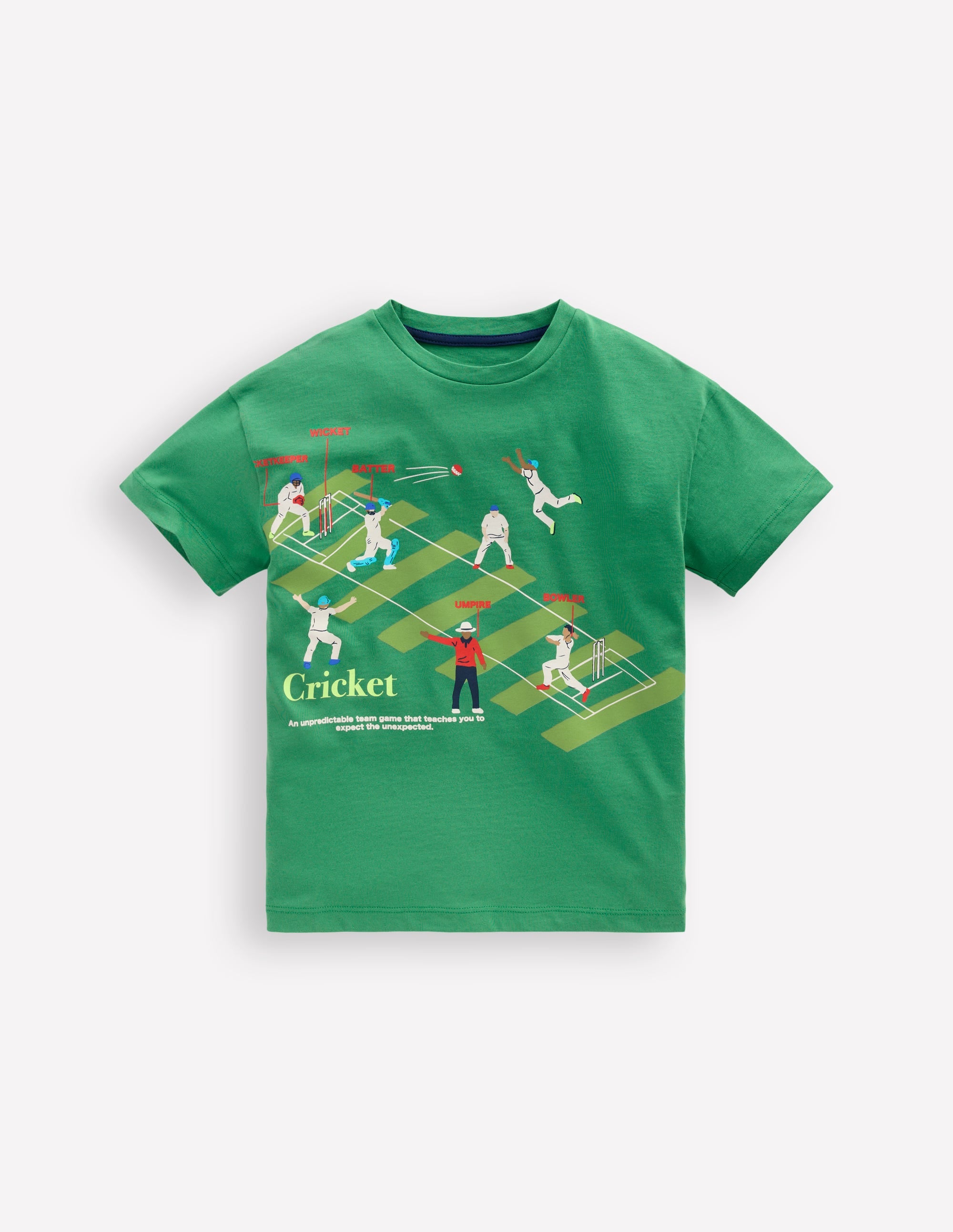 Lockeres T-Shirt mit Sportgrafik-Sattes Smaragdgrün Cricket - Image 1
