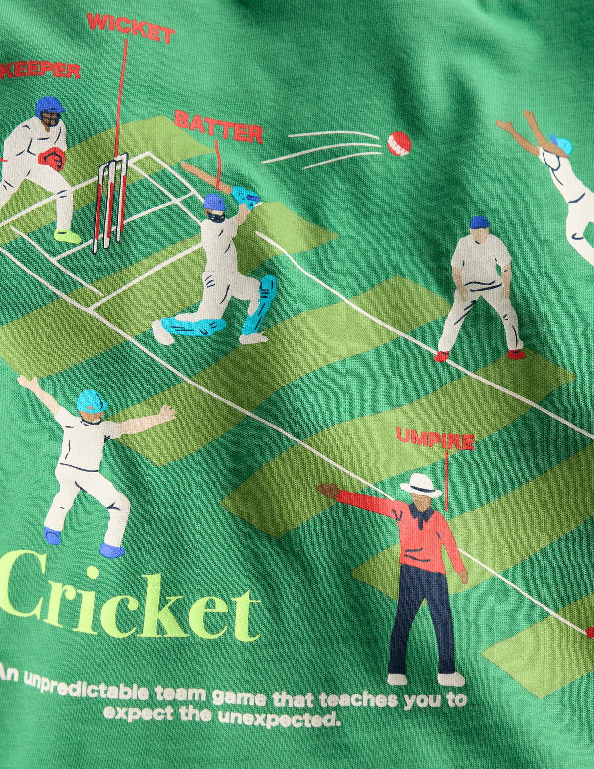 Lockeres T-Shirt mit Sportgrafik-Sattes Smaragdgrün Cricket - Image 3