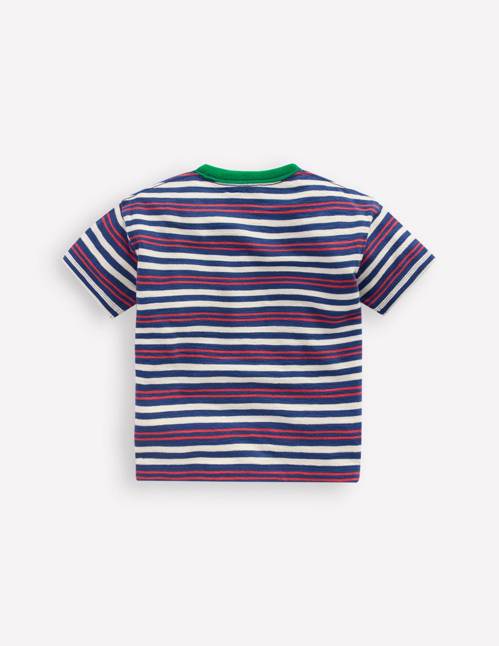 Texturiertes, gestreiftes T-Shirt-Denim-Blau/Marmeladenrot - Image 4