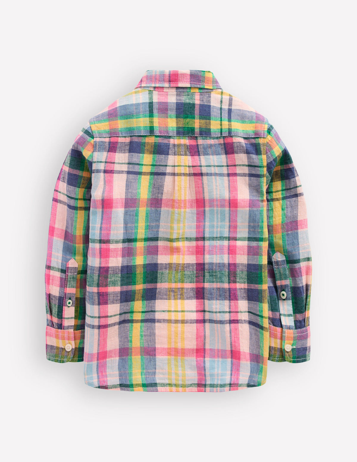 Long Sleeve Cotton Linen Shirt-Madras Check - Image 2