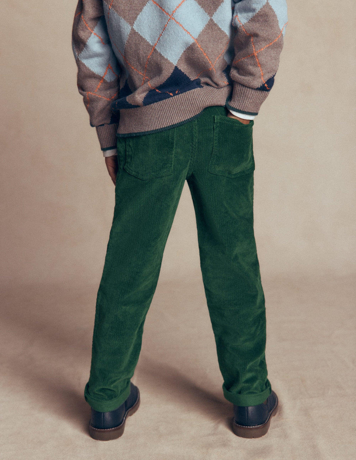 Classic Slim Cord Trousers-Dark Green - Image 1