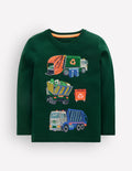 Langarmshirt mit Superstitch-Design-Dunkles Smaragdgrün, Recycling-Trucks
