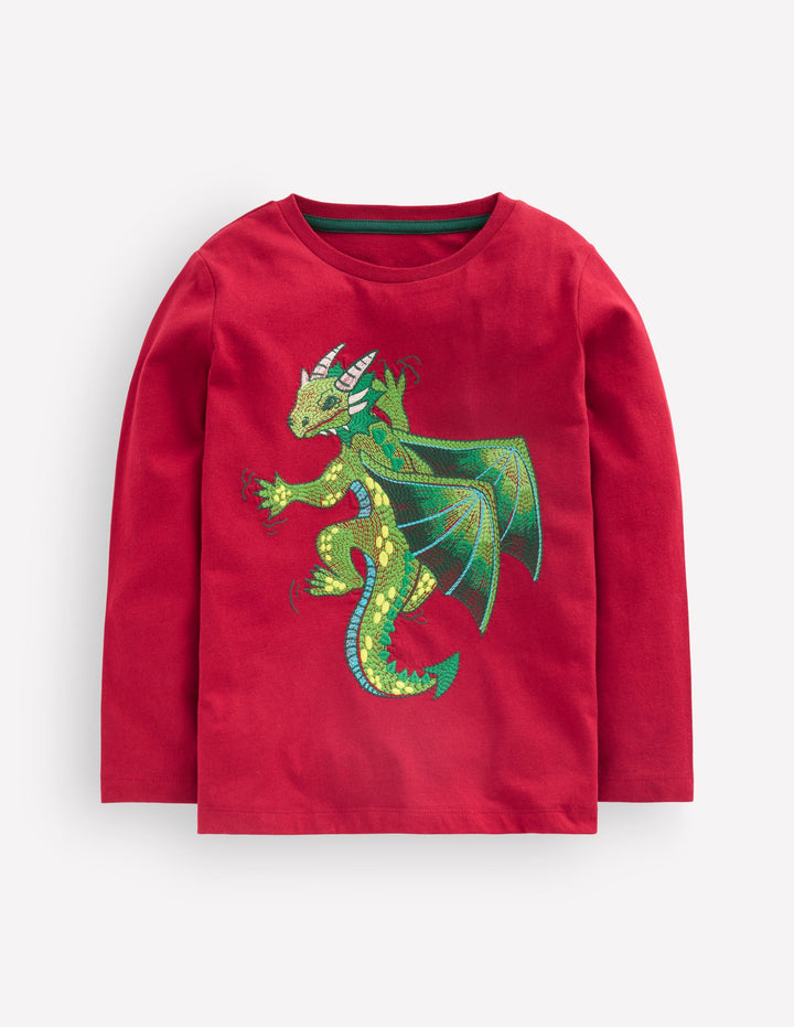 Top à manches longues et super surpiqûres-Dragon rouge rubis