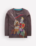 Langarmshirt mit Superstitch-Design-Warmes Grau Ritter