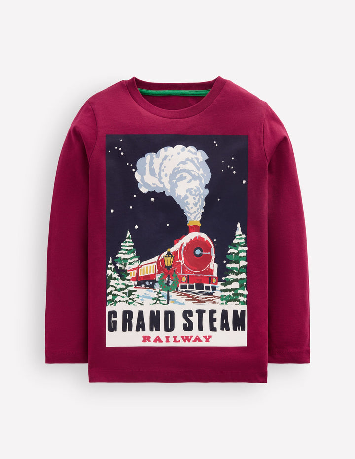 Langarmshirt mit Druck-Rot Dampfzug