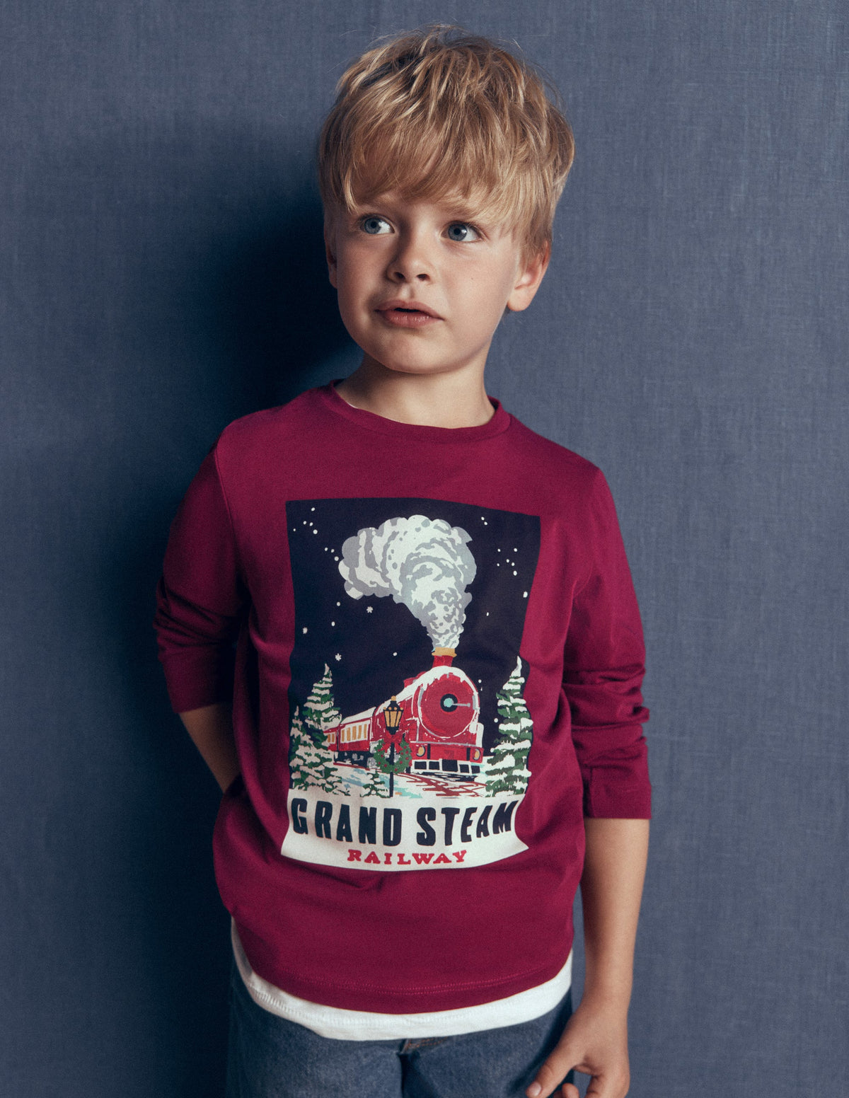 Langarmshirt mit Druck-Rot Dampfzug-1