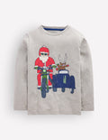 T-shirt à imprimé recto verso-Gris chiné, Père Noël à moto