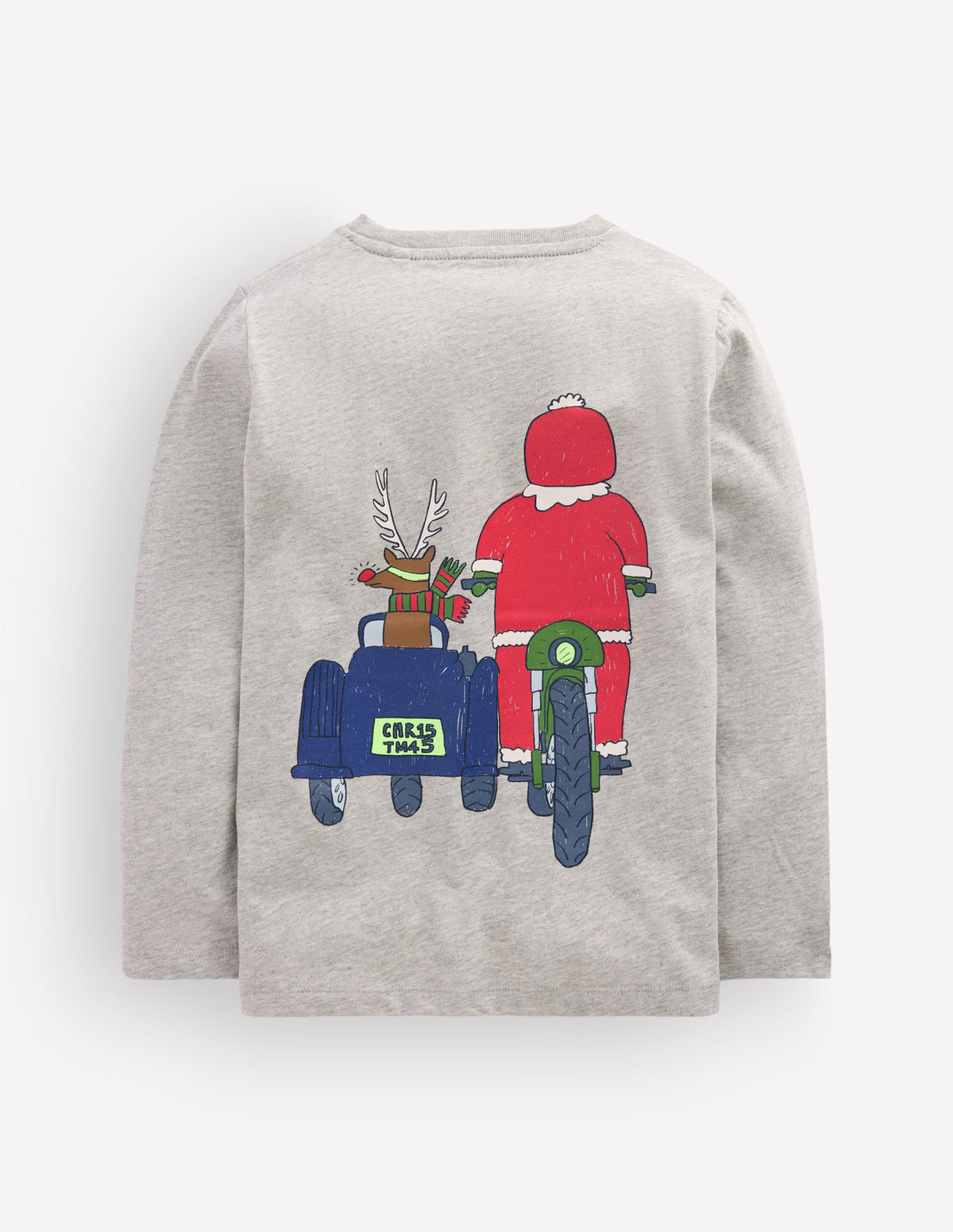 T-shirt à imprimé recto verso-Gris chiné, Père Noël à moto-2