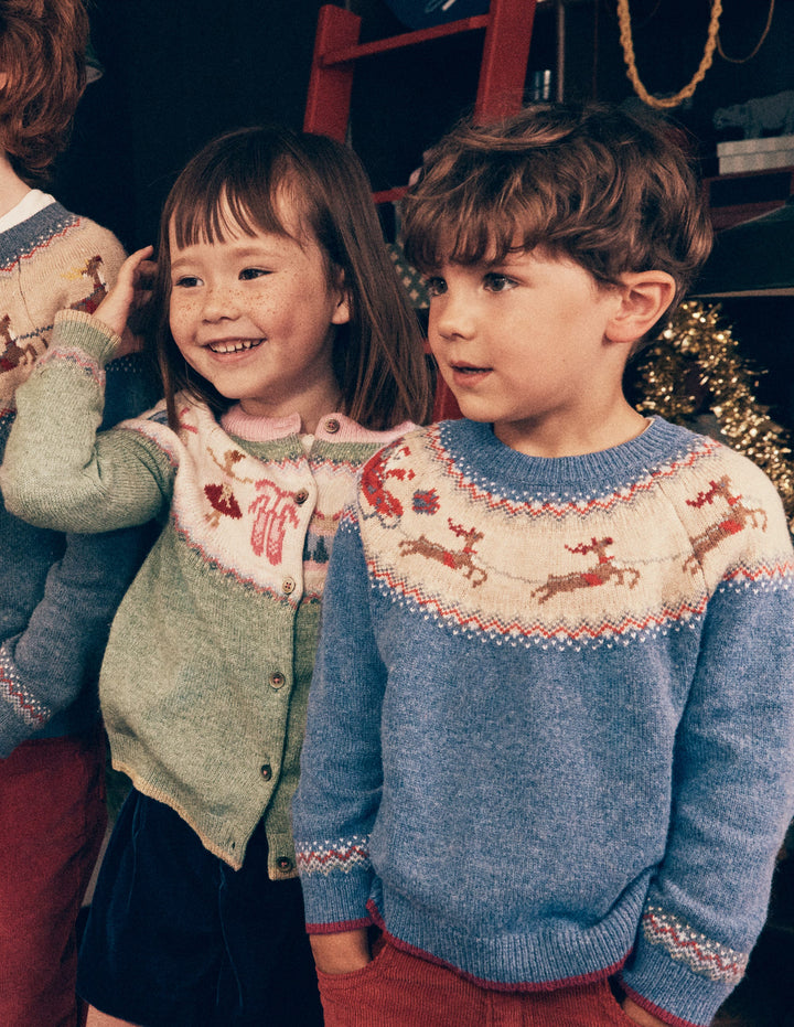 Fair-Isle-Pullover-Blau Meliert Postamt Am Nordpol