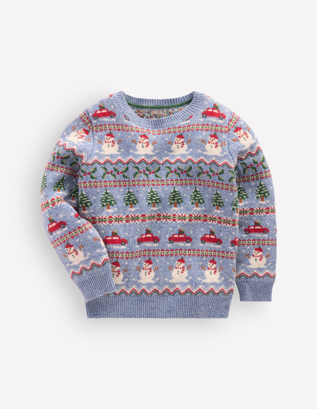 Fair-Isle-Pullover-Gletscherblau Weihnachtsautos-8