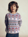 Fair-Isle-Pullover-Gletscherblau Weihnachtsautos