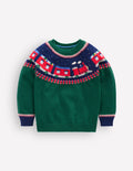 Pull motif jacquard-Train vert joyau