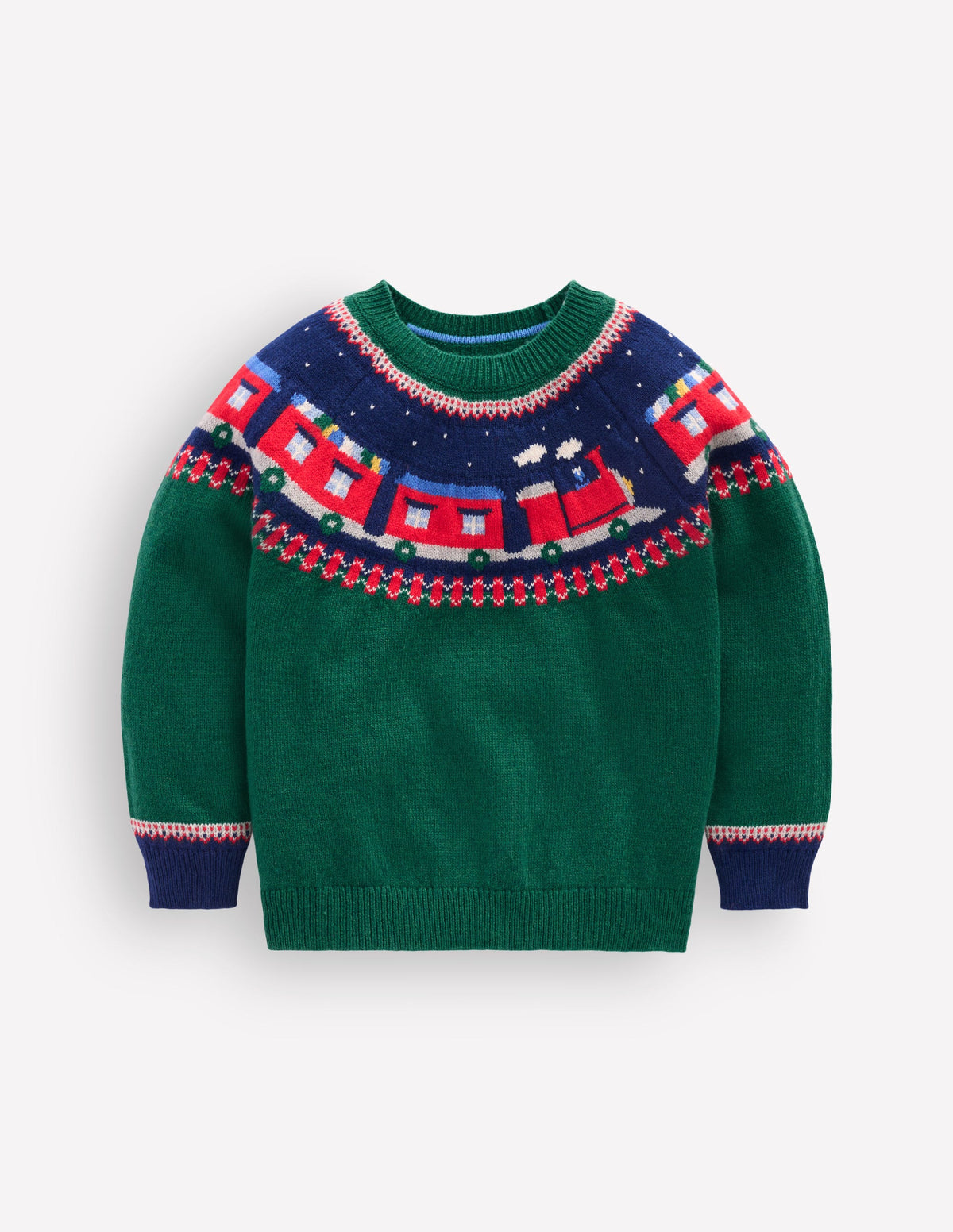 Pull motif jacquard-Train vert joyau-1