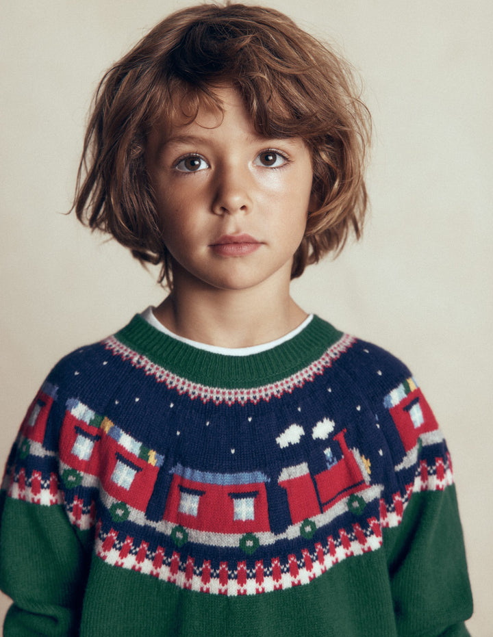 Fair-Isle-Pullover-Juwelengrün Zug