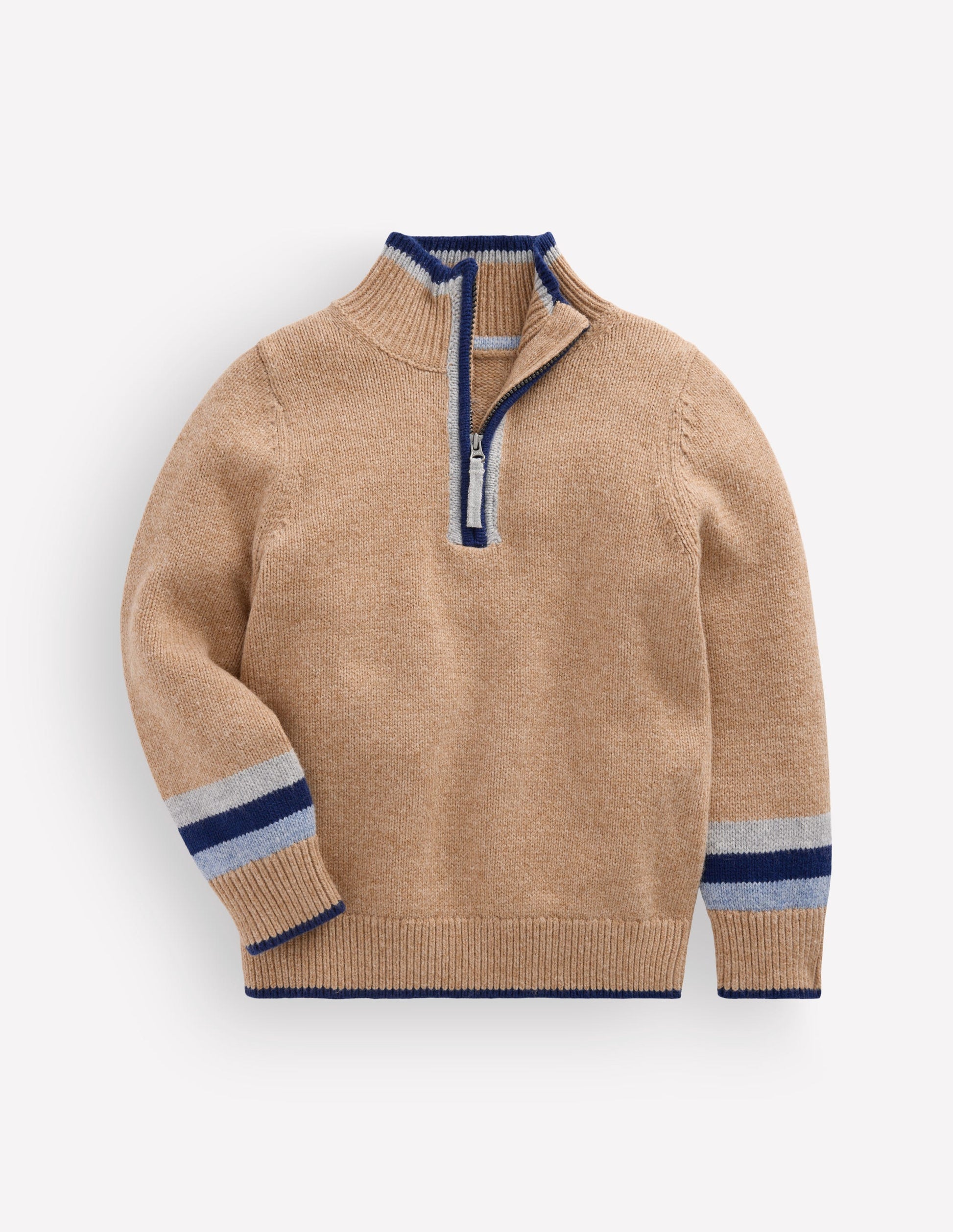 Klassischer Pullover mit halblangem Reißverschluss-Camel Meliert-1