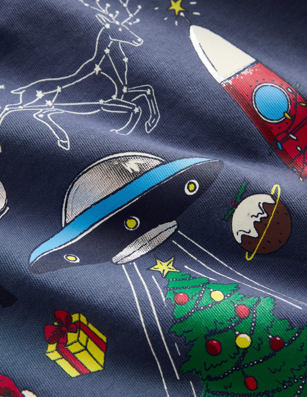 T-shirt phosphorescent à manches longues-Motif spatial de Noël indigo vintage - Image 4