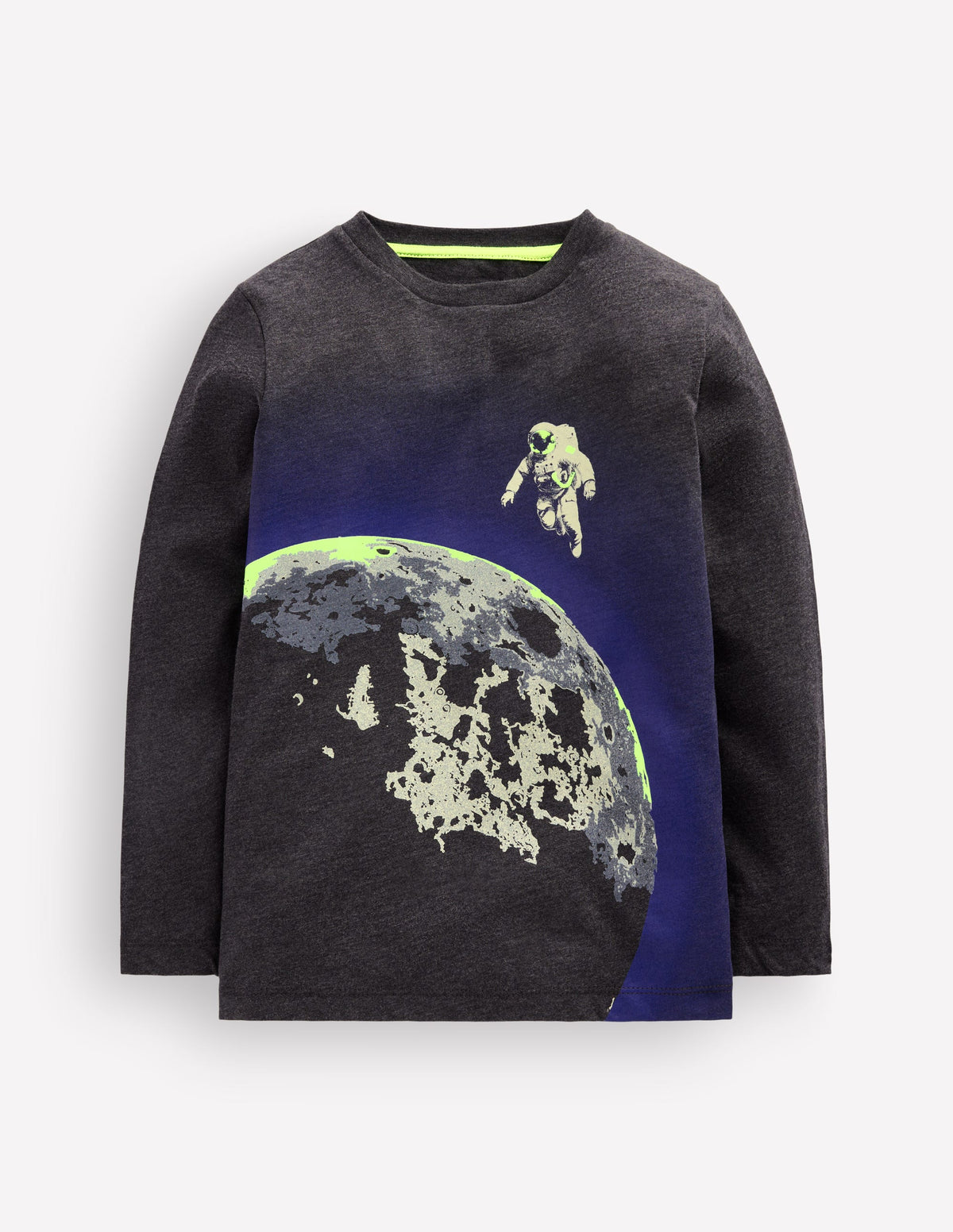 T-shirt phosphorescent à manches longues-Lune anthracite chiné - Image 1