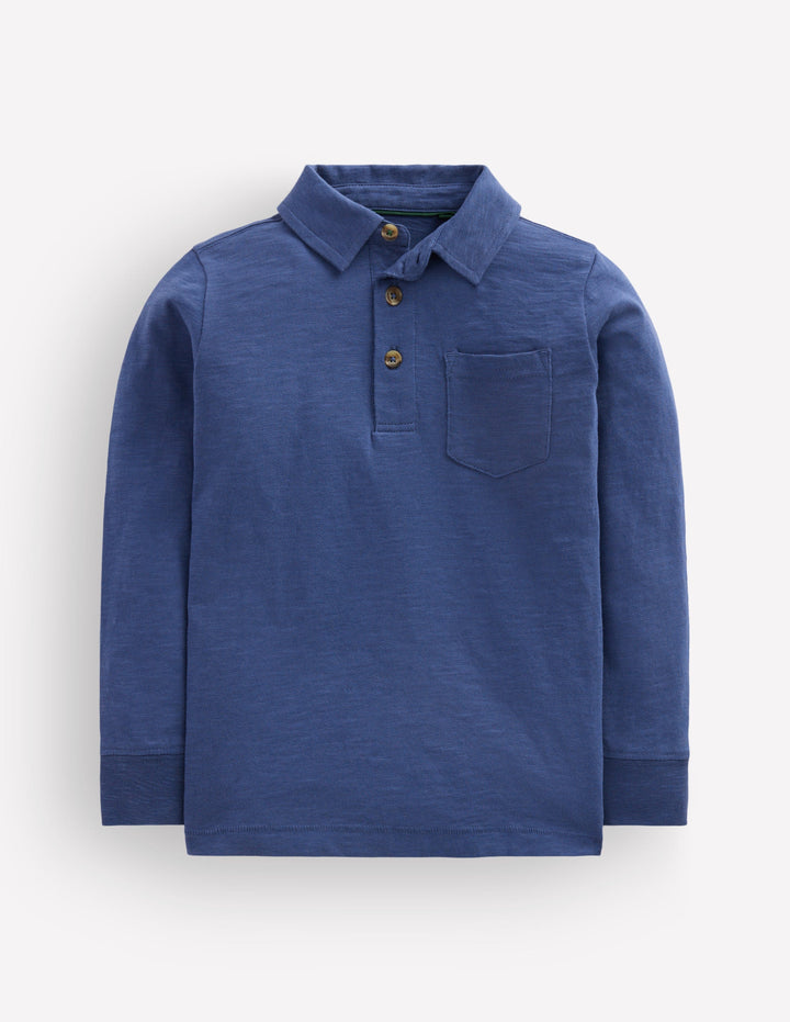 Polo flammé à manches longues-Bleu denim